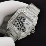 Cartier Santos Silver-Tone Panther Watch with Moissanite